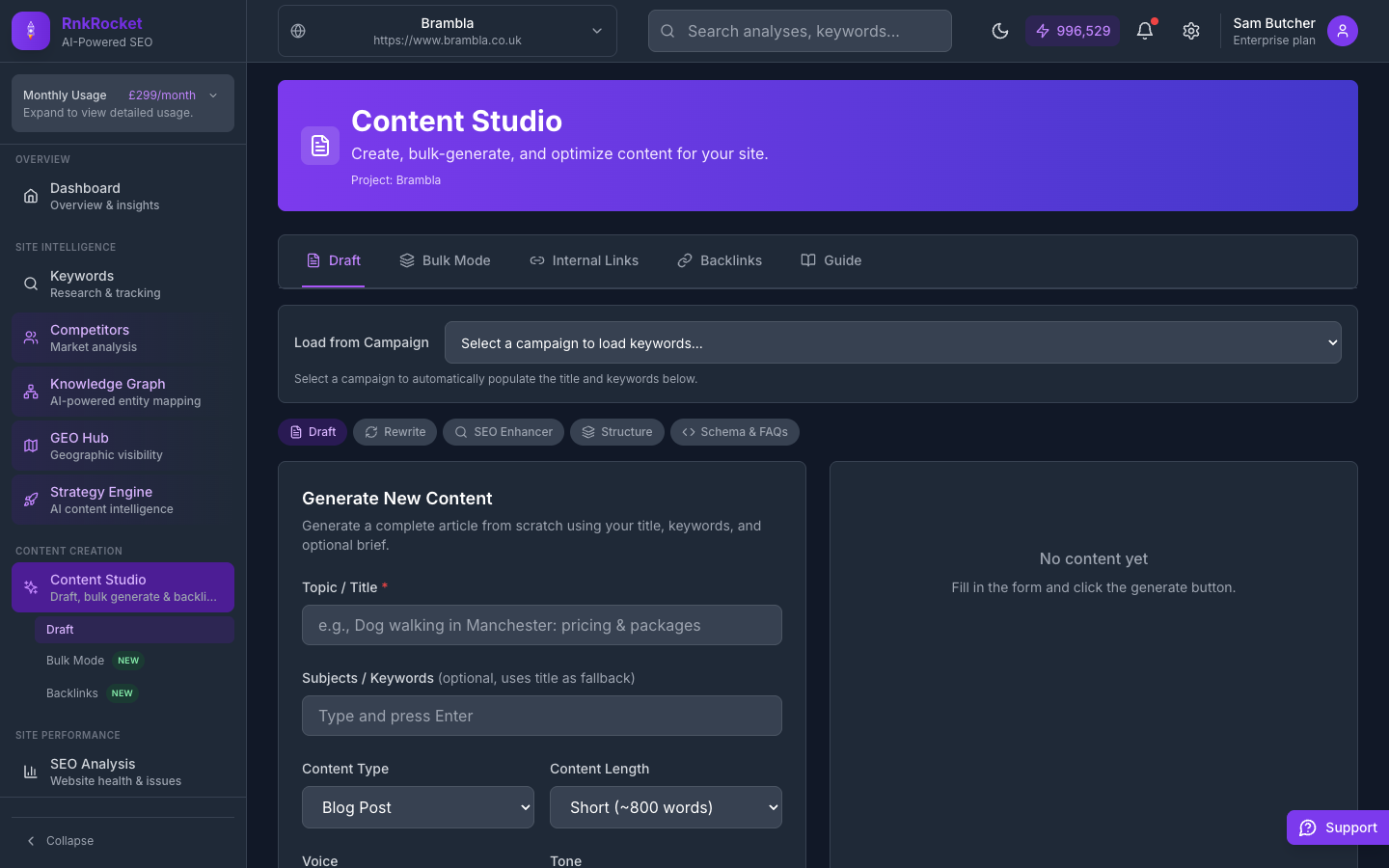 Content Studio with AI draft mode