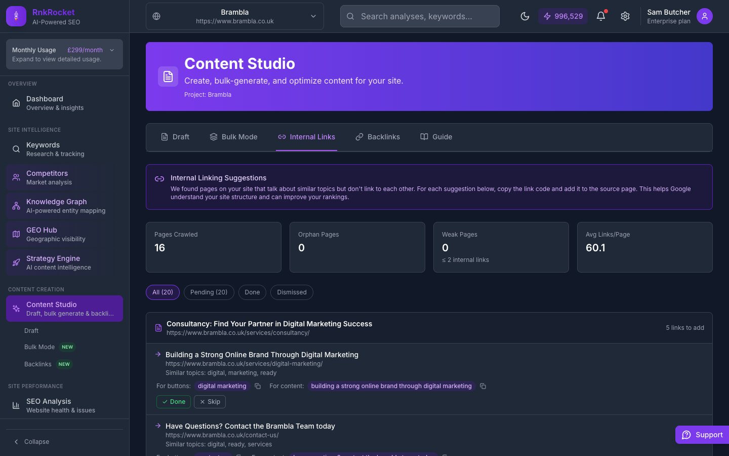 Internal linking suggestions